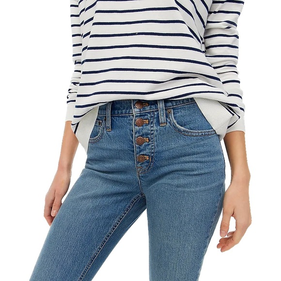 J. CREW Flare Crop Jeans Stretch Denim Button Fly Ankle Medium Wash 5 Pocket NWT - Picture 3 of 7